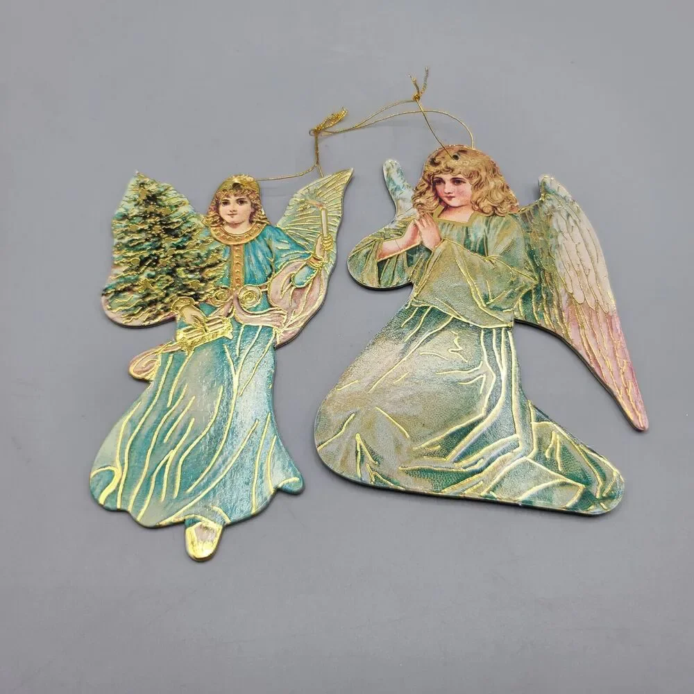 Merrimack Christmas Holiday Ornaments Die Cut Cardboard Angels Santa Lot Of 10